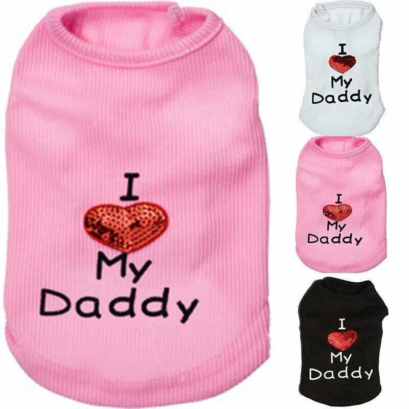 Summer Heart Letters Print I Love My Mommy T-Shirts Apparel For Small Dogs