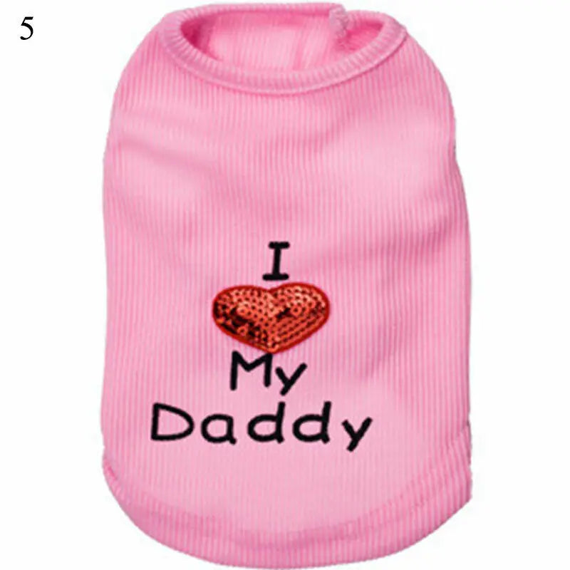 Summer Heart Letters Print I Love My Mommy T-Shirts Apparel For Small Dogs