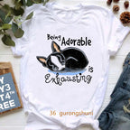 Curious Boston Terrier Graphic Print shirts Summer Fashion Short Sleeve