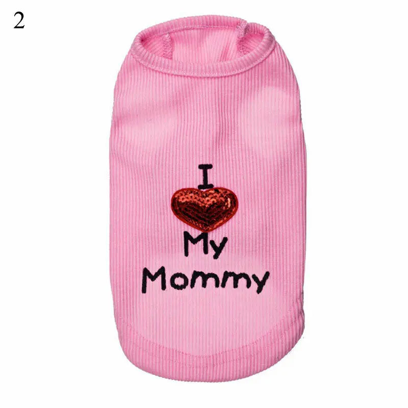 Summer Heart Letters Print I Love My Mommy T-Shirts Apparel For Small Dogs