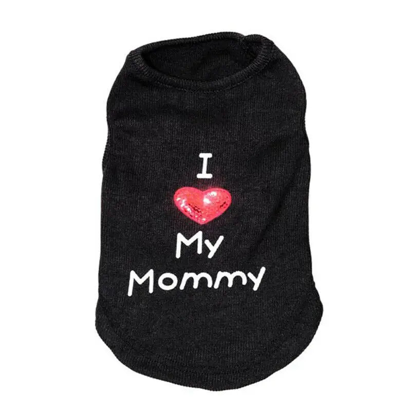 Summer Heart Letters Print I Love My Mommy T-Shirts Apparel For Small Dogs