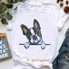 Curious Boston Terrier Graphic Print shirts Summer Fashion Short Sleeve