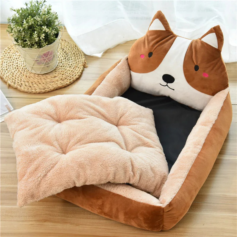 Cute Cartoon Pet Beds for Small Medium Dogs Winter Warm Washable