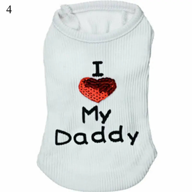 Summer Heart Letters Print I Love My Mommy T-Shirts Apparel For Small Dogs