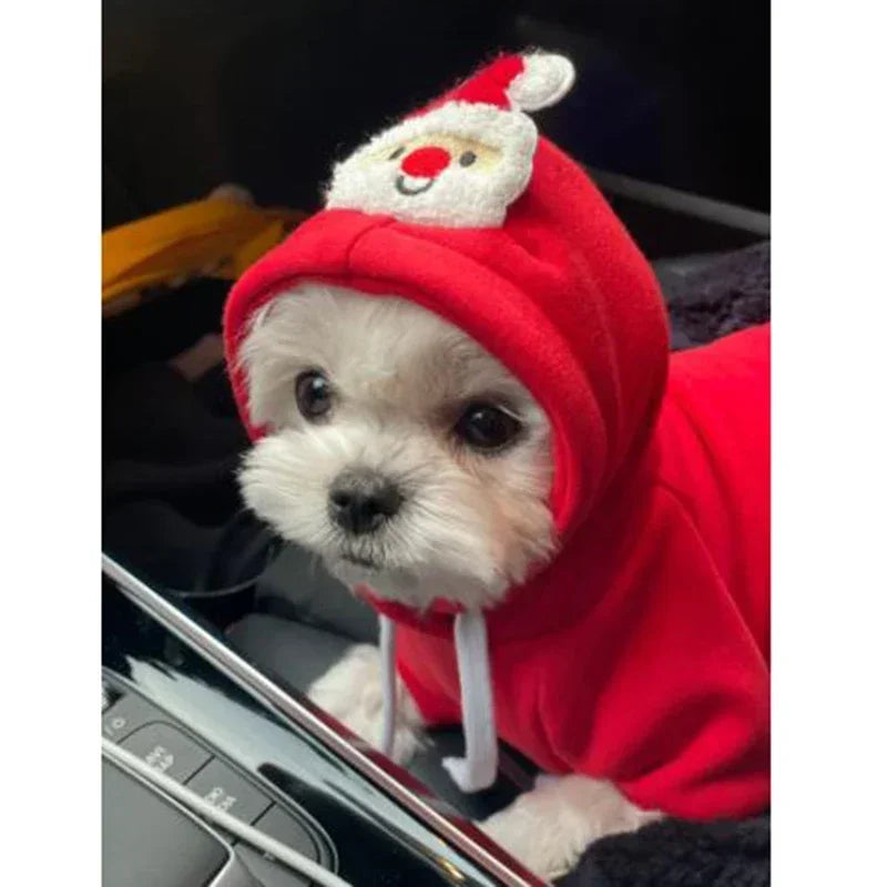 Elk Santa Claus Small Dog Hoodies Christmas
