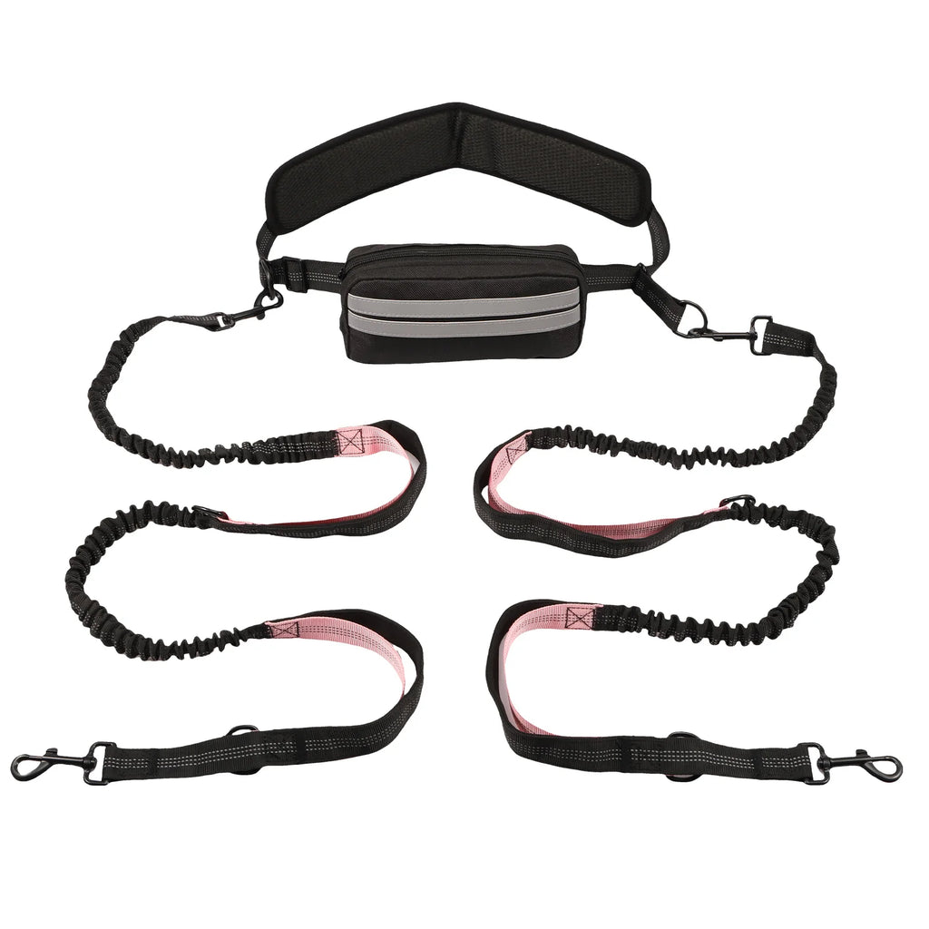 Hands Free Dog Leash Reflective Leash with Waist Bag Retractable Elastic Belt Rope for Running