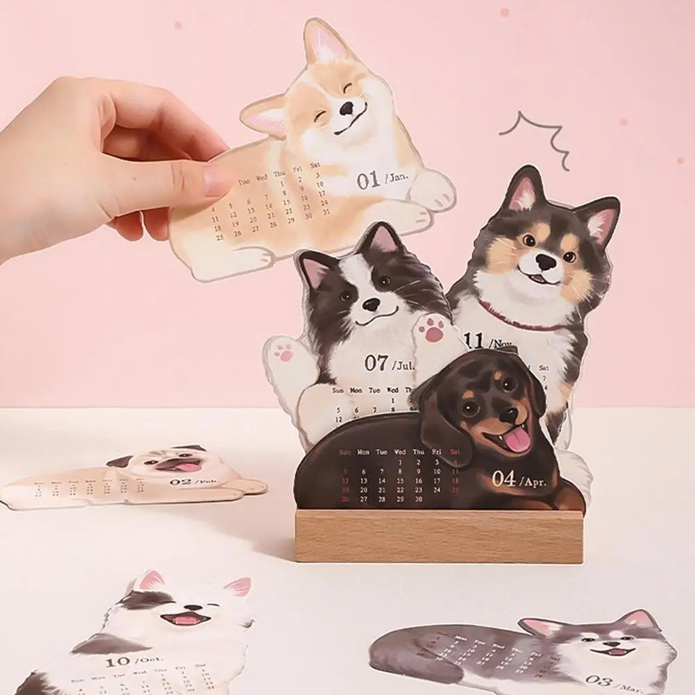 2026 New Cute Cat Dog Cartoon Desk Calendar