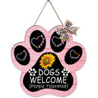 Dog Welcome Sign Wooden Plaque Hanging Paw