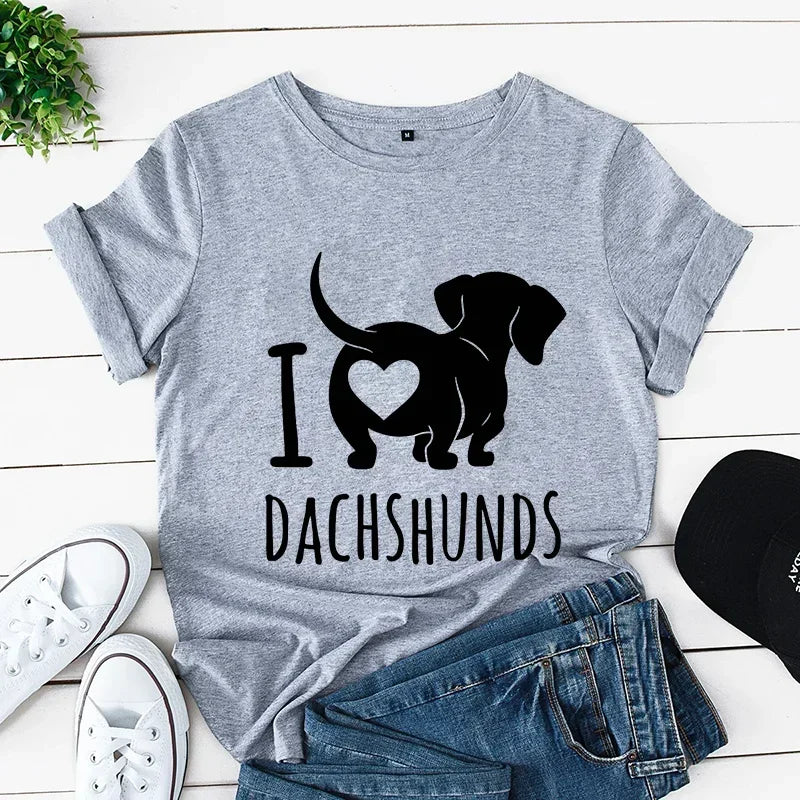 Dachshund Mom Print Women's Clothing Dog Lover T-Shirts Vintage