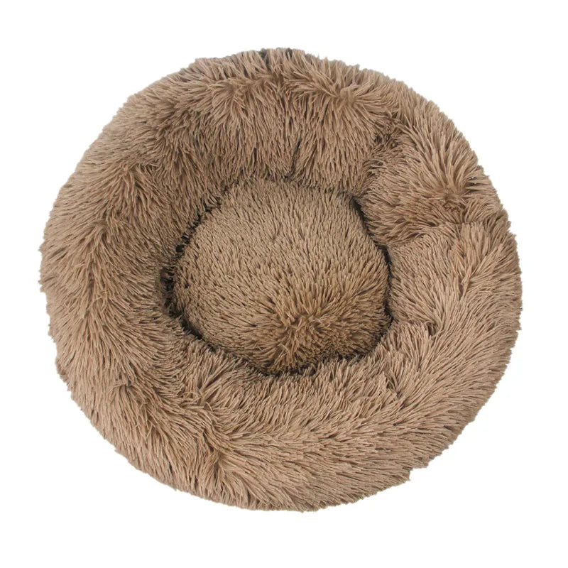 Round Pet Bed Super Soft Long Plush Winter Warm Sleeping