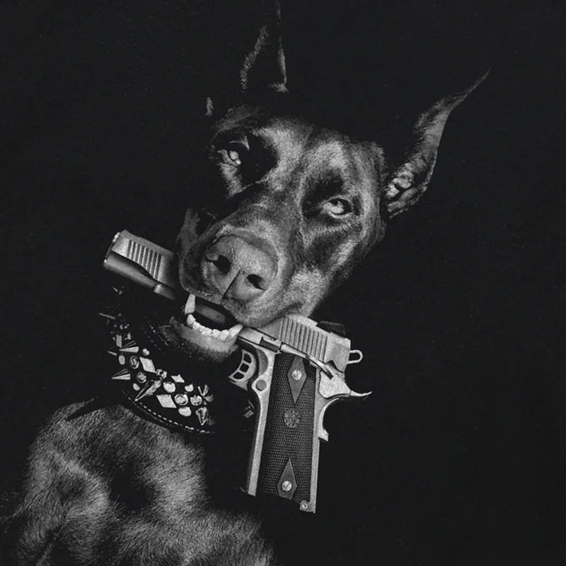 T-Shirt Streetwear Animal Graphic Doberman Dog Gun T Shirt Cotton Hipster