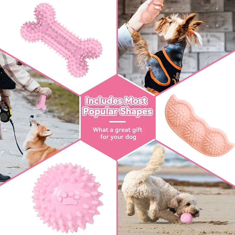 Cleaning Teeth Pink Soft Rubber Bone Funny Ball Interactive Donut Treat Set for Small Dogs