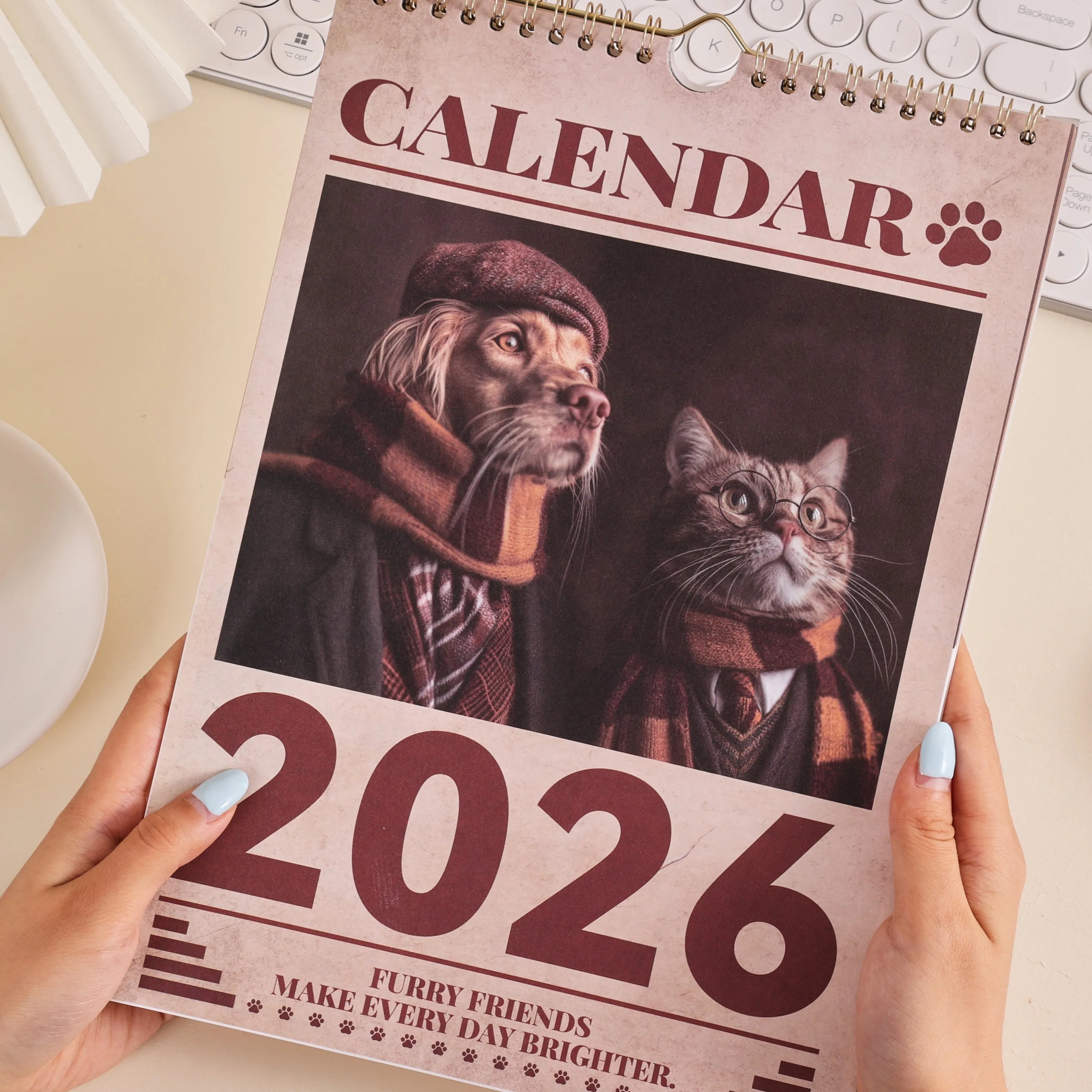 2026 Wall Calendar, 12 Months Cute Cat & Dog Pet Calendar 8.2 x 11.7 inch, from Jan 2026 - Dec 2026