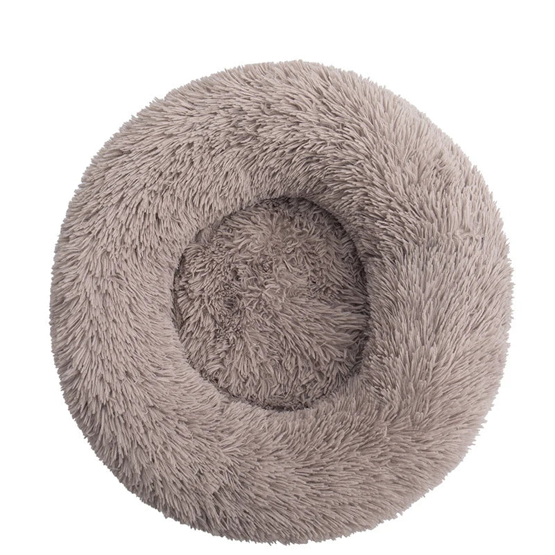 Round Pet Bed Super Soft Long Plush Winter Warm Sleeping