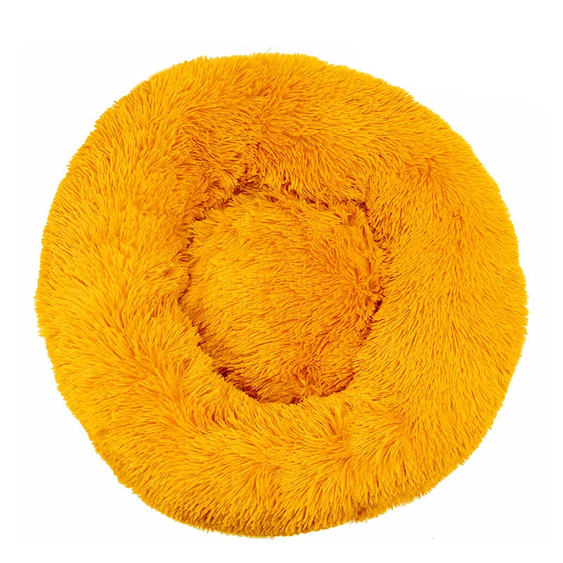 Round Pet Bed Super Soft Long Plush Winter Warm Sleeping