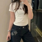 Cute Cartoon Dog Short Sleeve T-shirt Dachshund Crop Top Slim Fit