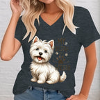 Fashion Cartoon Dog T Shirt Women Casual V-Neck Short Sleeve My Bestie
