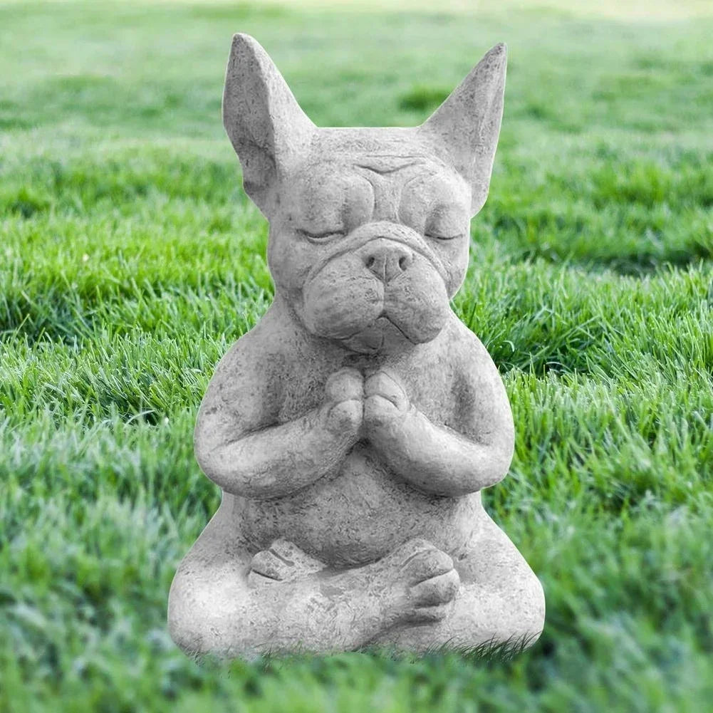 Yoga Pose Meditation Dog Resin Statue Prayer Zen French Bulldog Sculpture