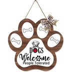 Dog Welcome Sign Wooden Plaque Hanging Paw
