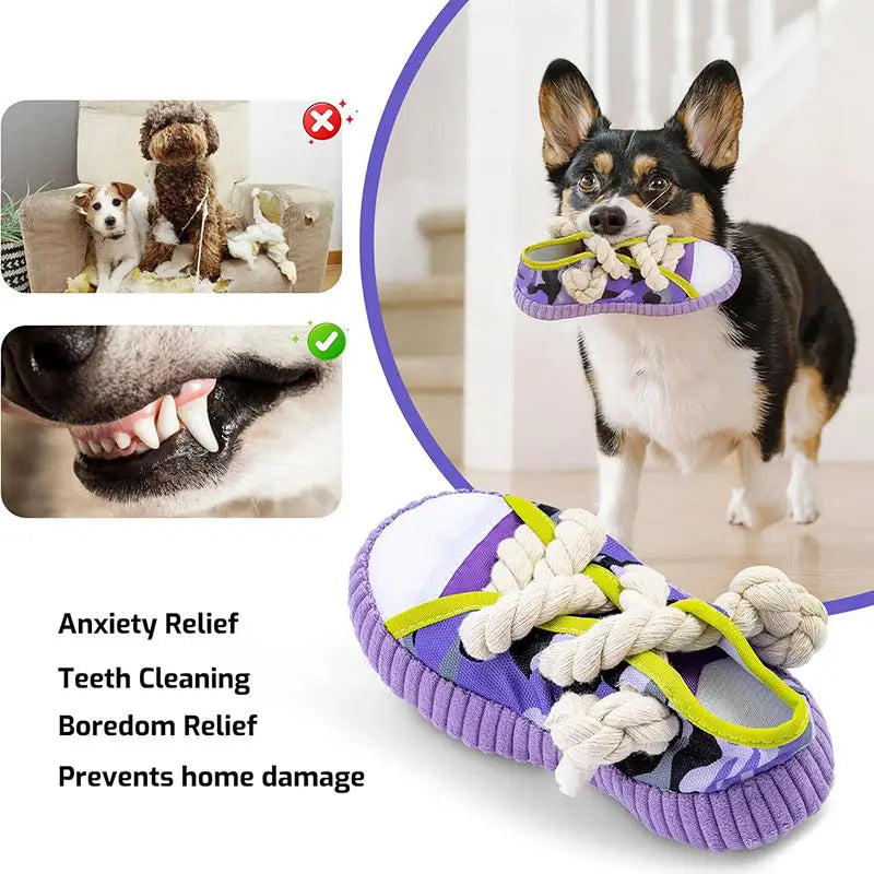 Dog Toy Shoes Cotton Rope Slippers Sound Making Built-in BB Airbag Round Ball Bell
