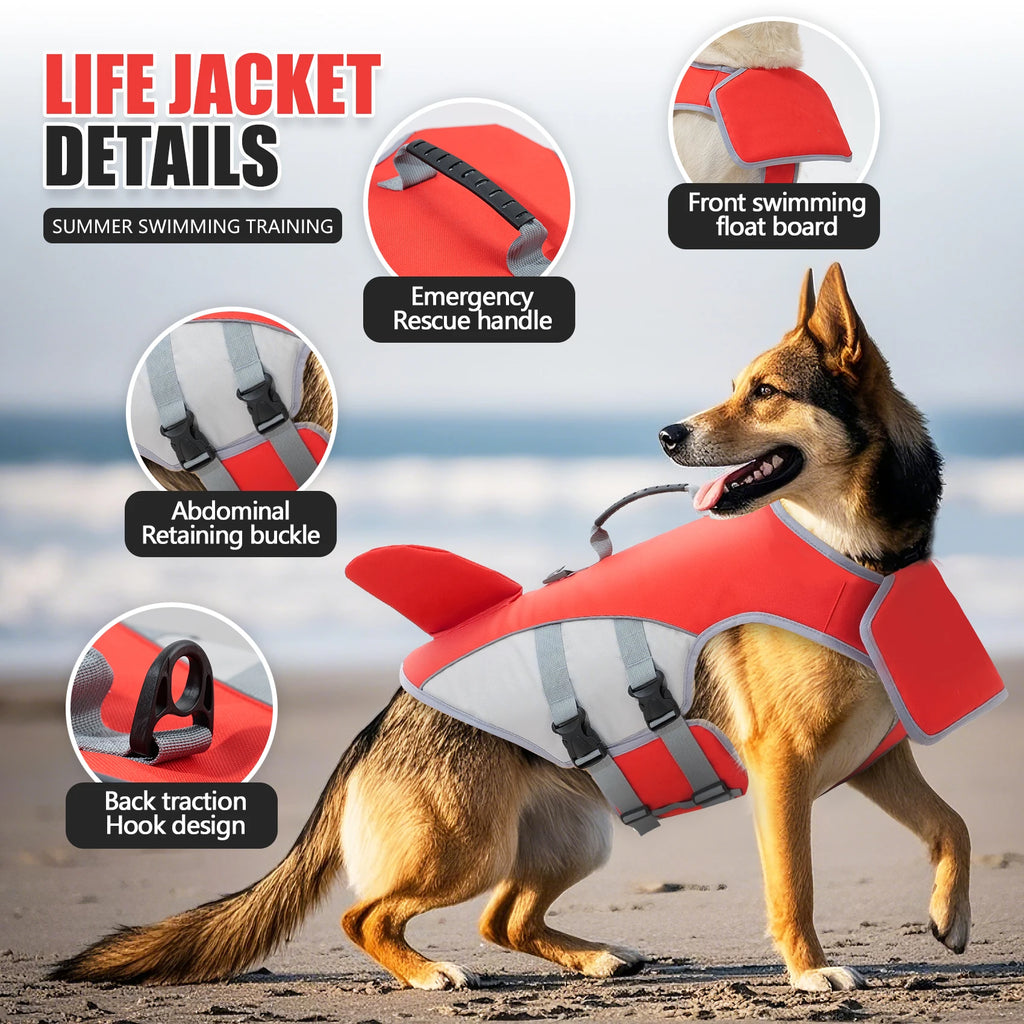 Dog Life Jacket With Reflective Stripes - Adjustable High Visibility Vest, Pet Preserver