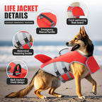 Dog Life Jacket With Reflective Stripes - Adjustable High Visibility Vest, Pet Preserver