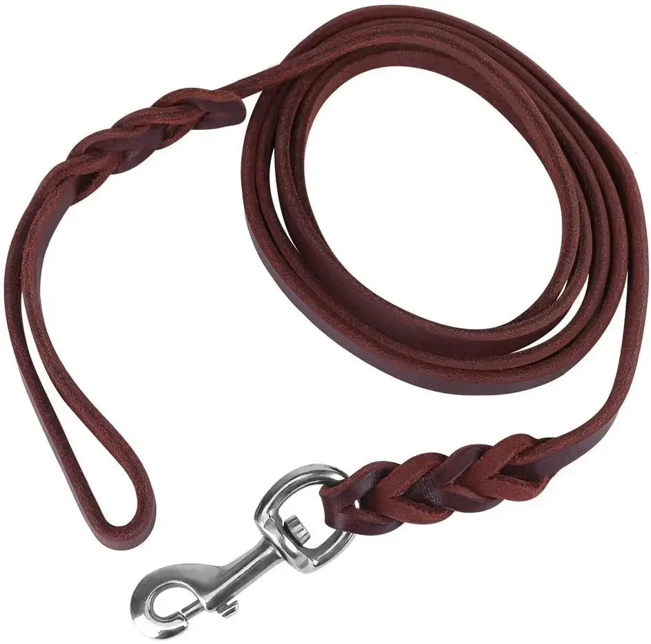 Genuine Leather Leash Braided Pet Walking Training Leads Brown Black Colors