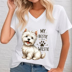 Fashion Cartoon Dog T Shirt Women Casual V-Neck Short Sleeve My Bestie