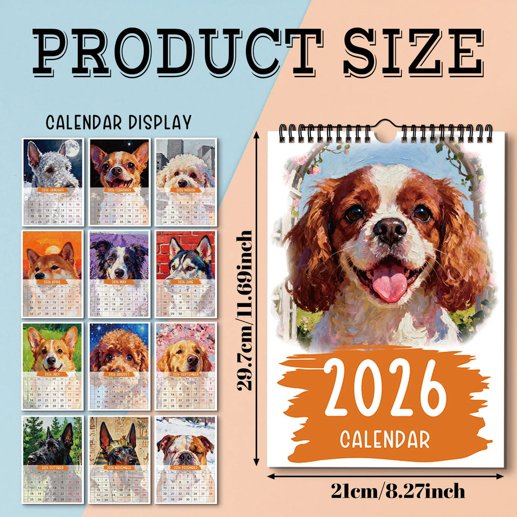 1PC 2026 Funny Wall Calendar With Monthly Cute Dog, Perfect For Home Or Office