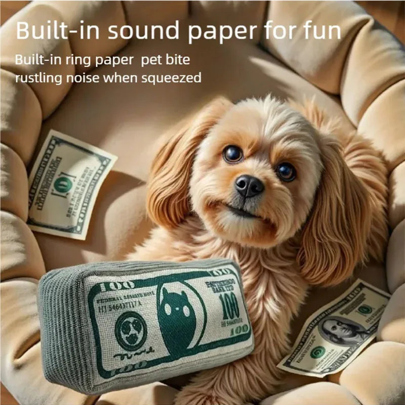 Dog gnawing toy, dollar bill, grinding teeth, self soothing, noisy paper toy