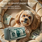 Dog gnawing toy, dollar bill, grinding teeth, self soothing, noisy paper toy