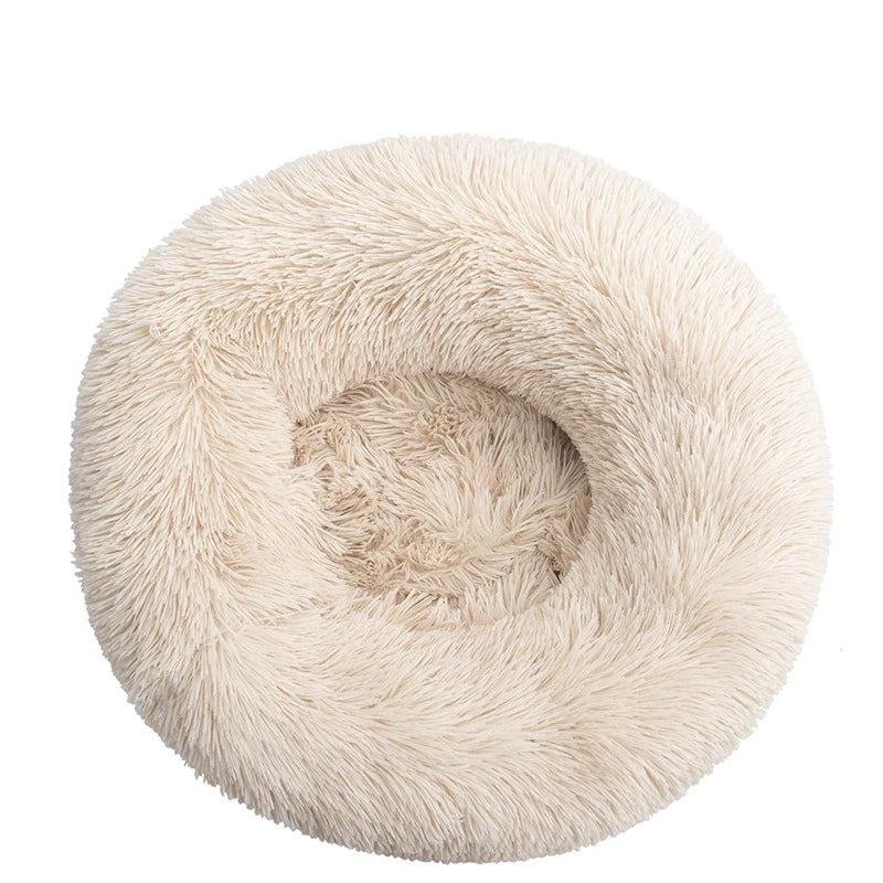 Round Pet Bed Super Soft Long Plush Winter Warm Sleeping