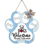 Dog Welcome Sign Wooden Plaque Hanging Paw