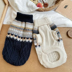 Christmas Dog Sweater, Winter Warm Beige Green Stripe Knitted Pet Clothes for Small Medium Puppy, Xmas New Year Party Wear