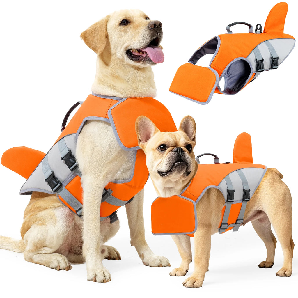 Dog Life Jacket With Reflective Stripes - Adjustable High Visibility Vest, Pet Preserver