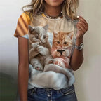 Cute Women's Cat or Dog 3d Print Casual Short Sleeve Funny T Shirts