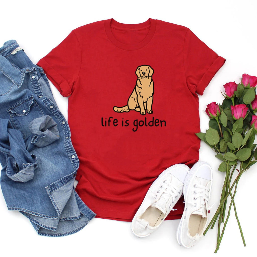 Cute Golden Retriever Dog Mom Tshirt Life Is Golden Shirt Short Sleeve