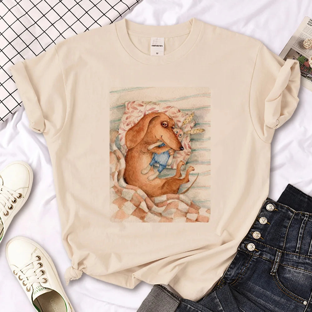 Dachshund t shirt women comic funny designer Tee