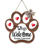 Dog Welcome Sign Wooden Plaque Hanging Paw