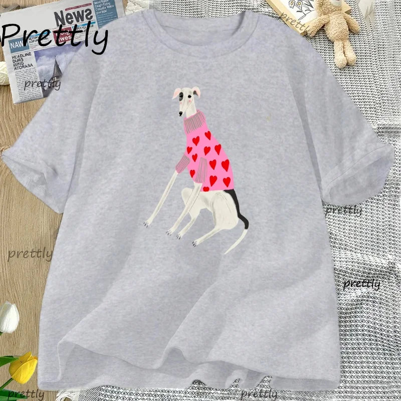 Funny T Shirt Cute Pet Dog Print Cotton Short Sleeve Tees Woman Clothing