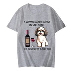 Shih Tzu and Wine Funny Dog T Shirts Women Cute Cartoon Graphic Tops Tee