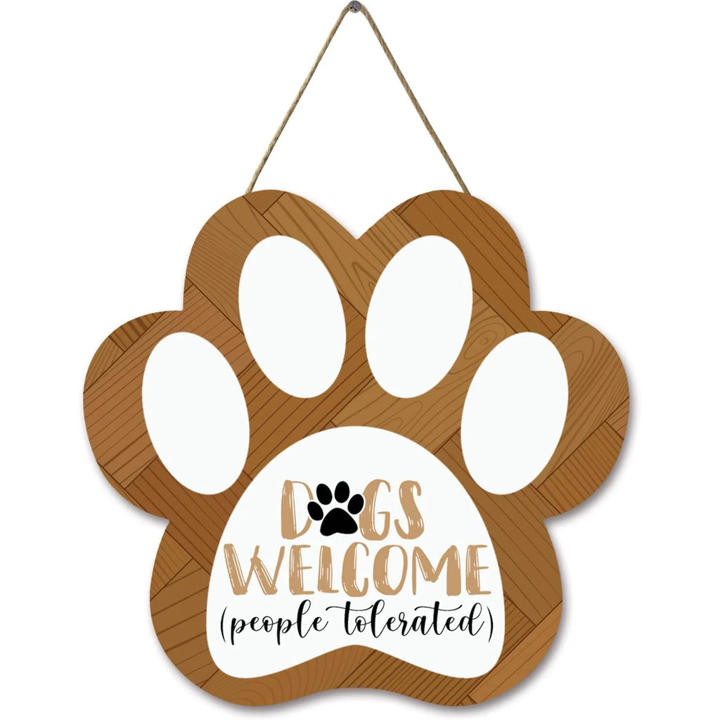 Dog Welcome Sign Wooden Plaque Hanging Paw