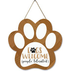 Dog Welcome Sign Wooden Plaque Hanging Paw
