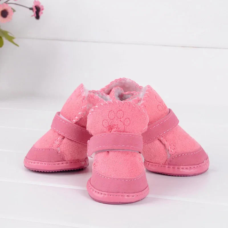 4pcs/set Dog Shoes Winter Warm Anti-slip for Small Medium Dogs Footwear