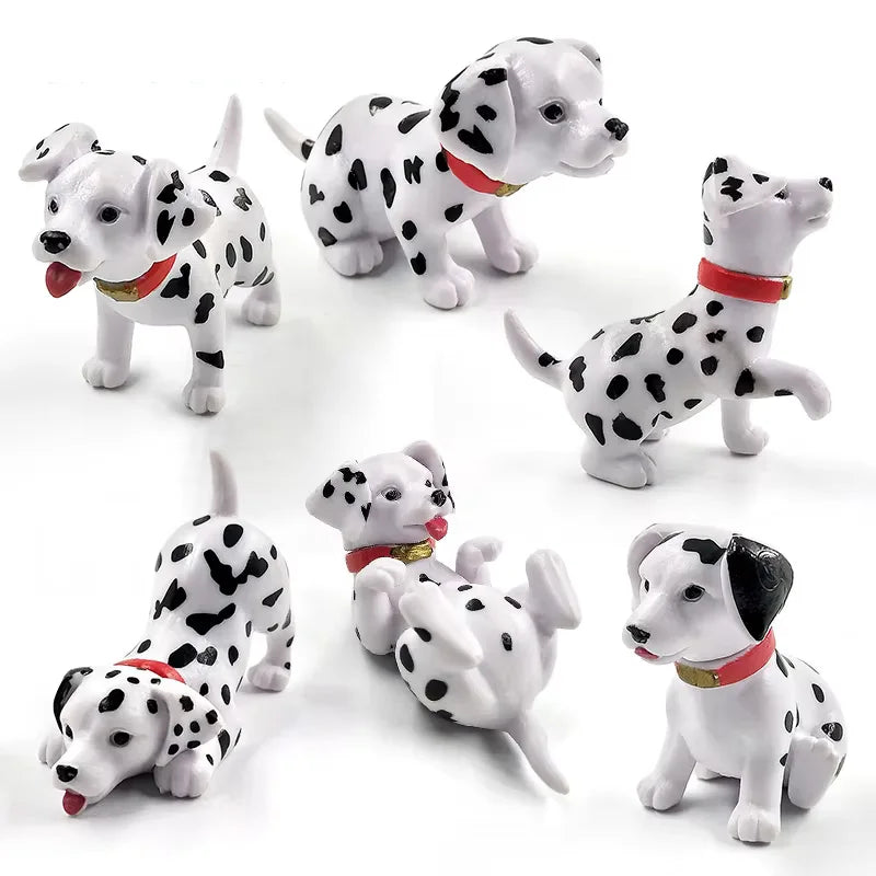 6pcs Dalmatian Puppy Spot Dog Figurine Cartoon Animal Home Decor Miniature Decoration