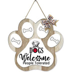 Dog Welcome Sign Wooden Plaque Hanging Paw