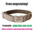 Personalized Dog Collar with Free Engraving, Matching Pet Leash, Metal Buckle, Light Brown