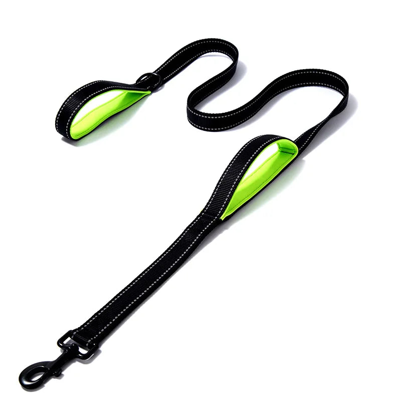 Double Handle Dog Leash, Double-Sided Reflective Night Safety