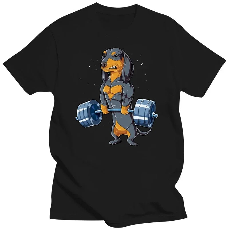 Dachshund Weightlifting Funny Gym T Shirts Graphic Cotton Streetwear Short Sleeve