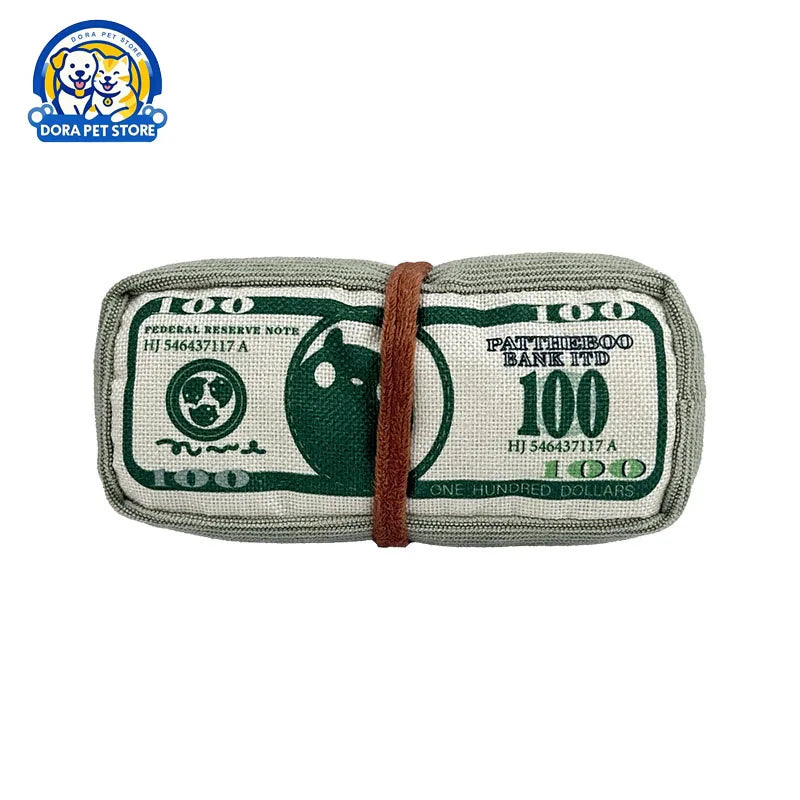 Dog gnawing toy, dollar bill, grinding teeth, self soothing, noisy paper toy